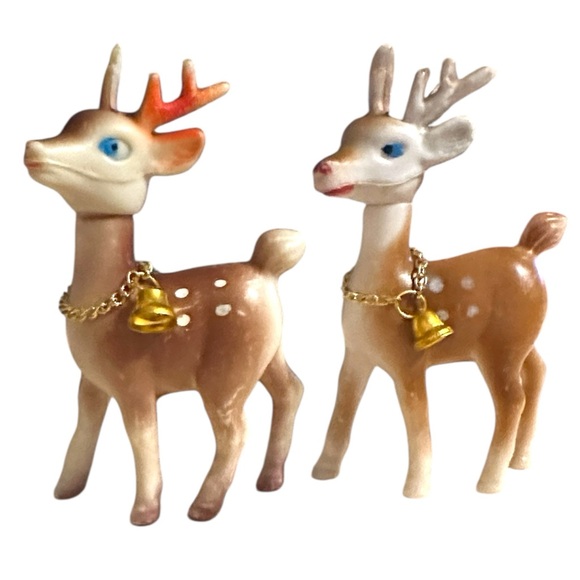 Unique Vintage Other - Vintage Christmas Figurine Japan Reindeer 
Blue Eyes, Soft Plastic, Swivel Head